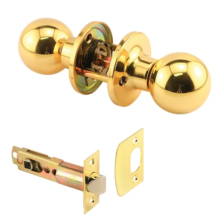 Prime-Line Passage Knob, Fits 2-3/8 in. and 2-3/4 in. Backset, Round, Brass (1 Set) MP65011